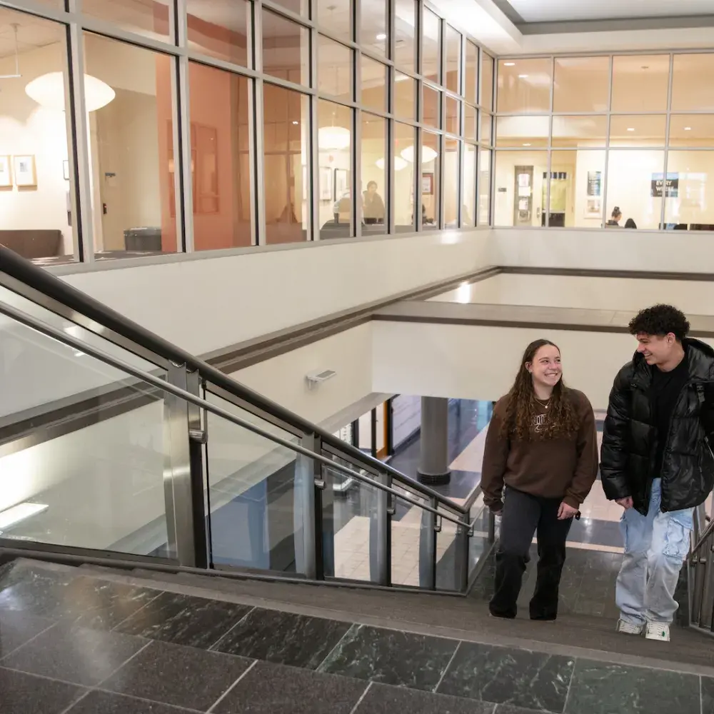 students walking up the stairs