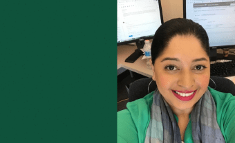 Alumna Lynette Correa-Velez '03 at her desk