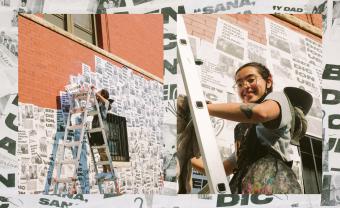 Tianna Rivera '19 with the mural she created in Egleston Square.