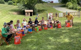 A drumming class at the Artistree center in Pomfret, Vermont