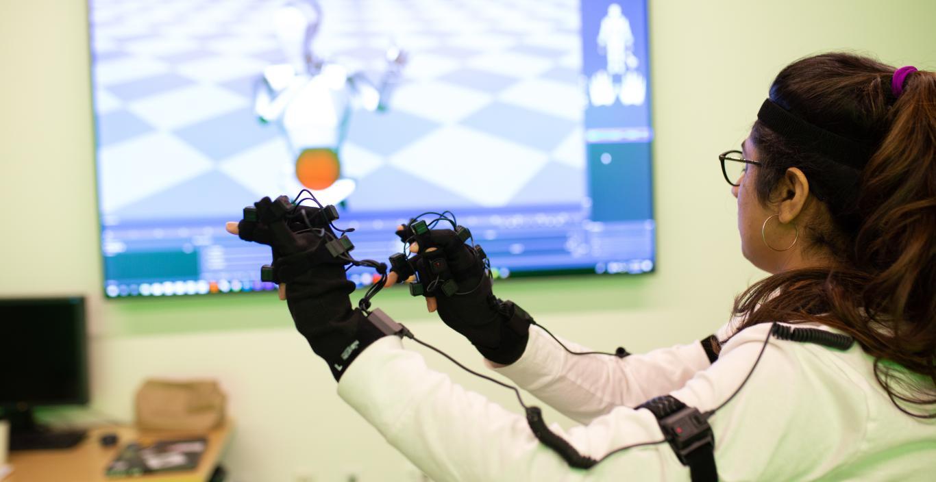 student trying out vfx motion capture suit