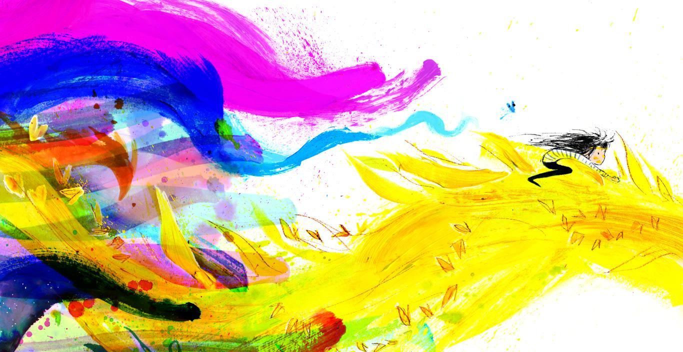 Julia Denos Watercolor image with yellow and pink swirls