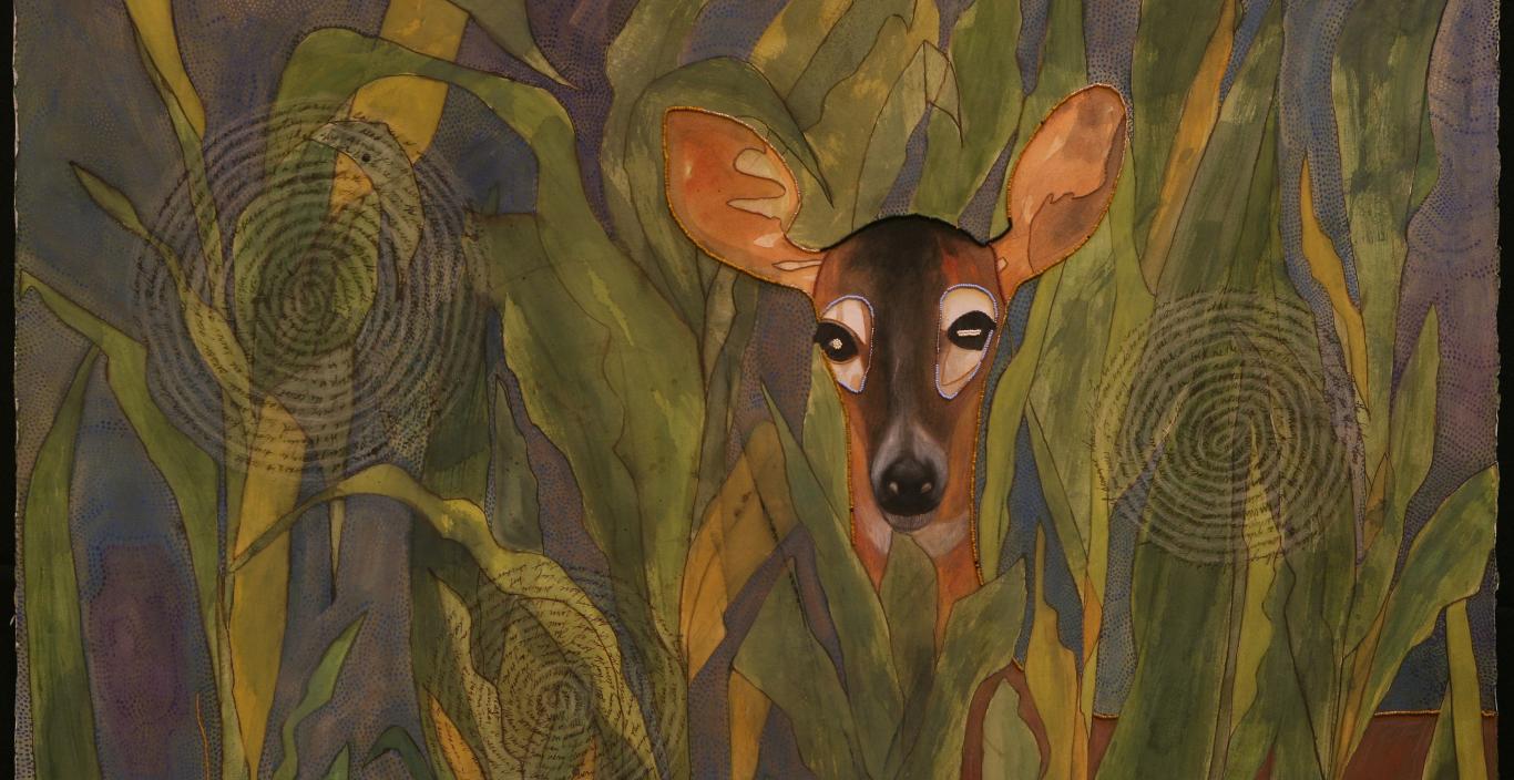 painting of deer in cornfield