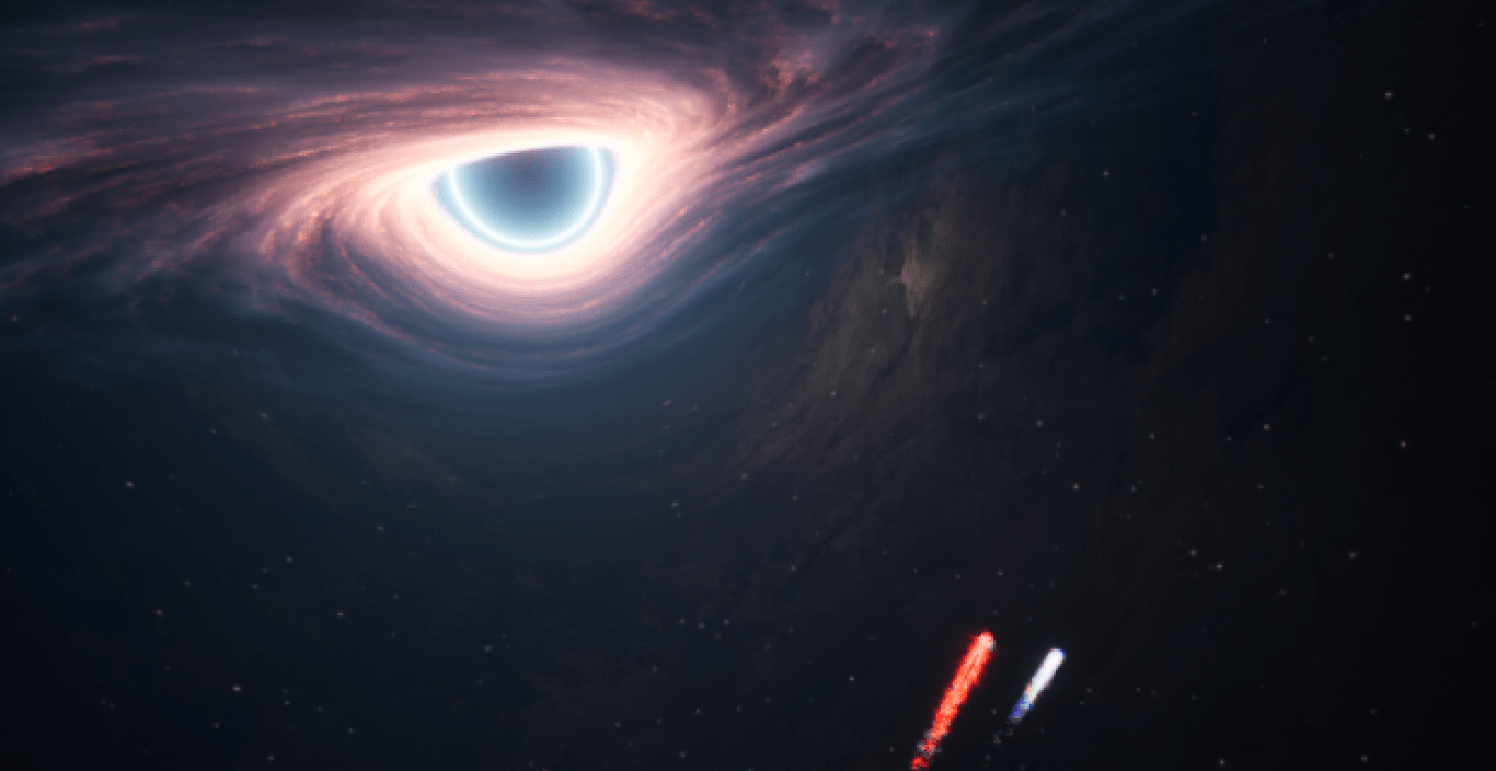 A CGI eye in a dark sky