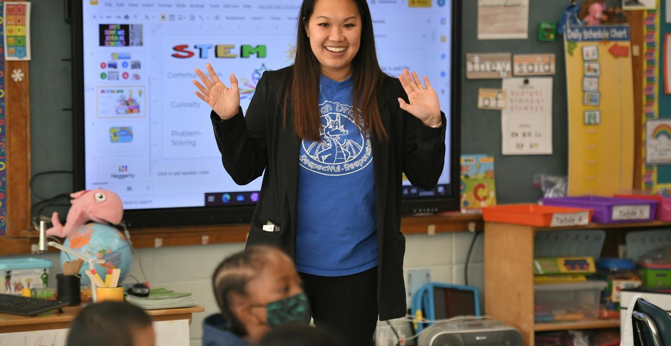 Alumna Taylor Thai '11 in her classroom at the Donovan Elementary School in Randolph, MA