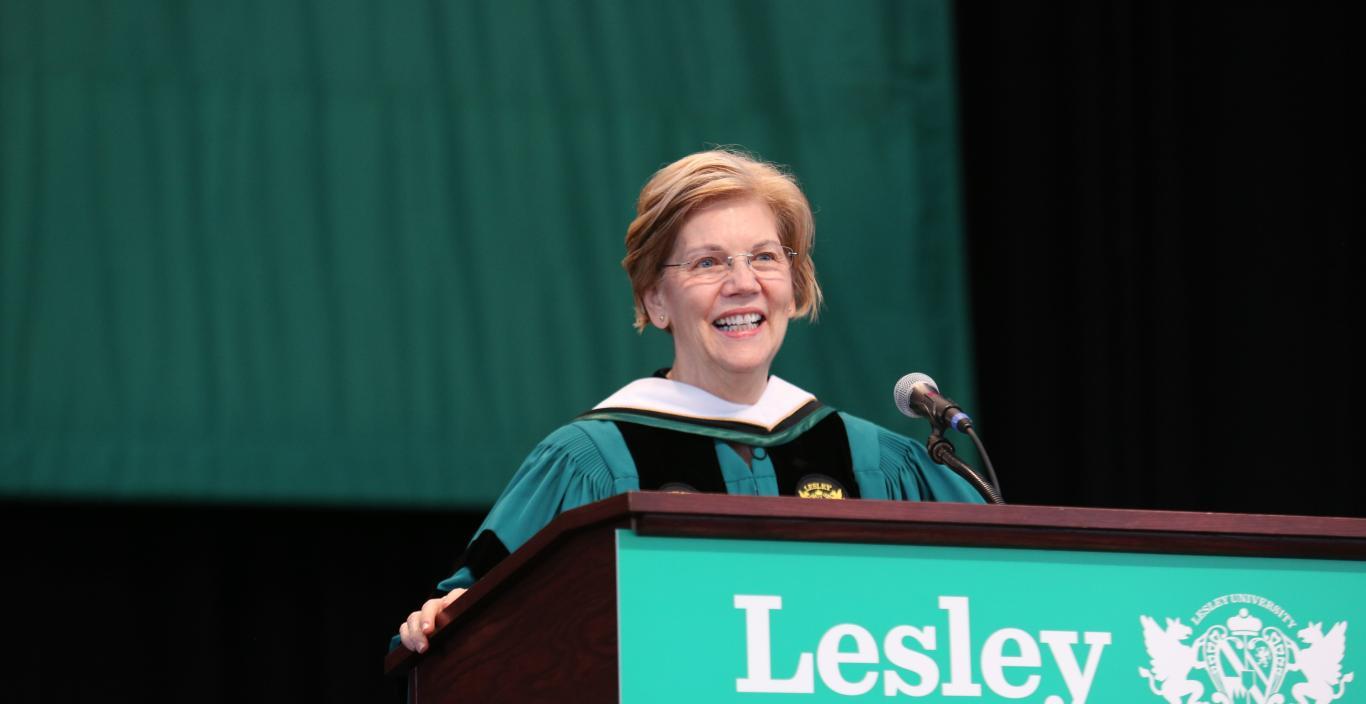 Elizabeth Warren at the podium