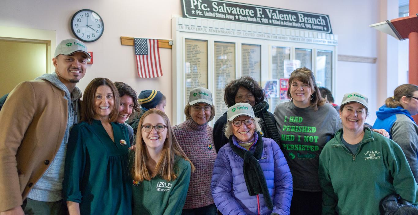group photo inside a building after volunteering