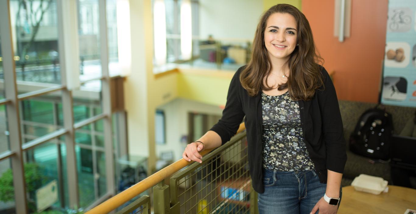 Melanie Nelson in the Lesley student center
