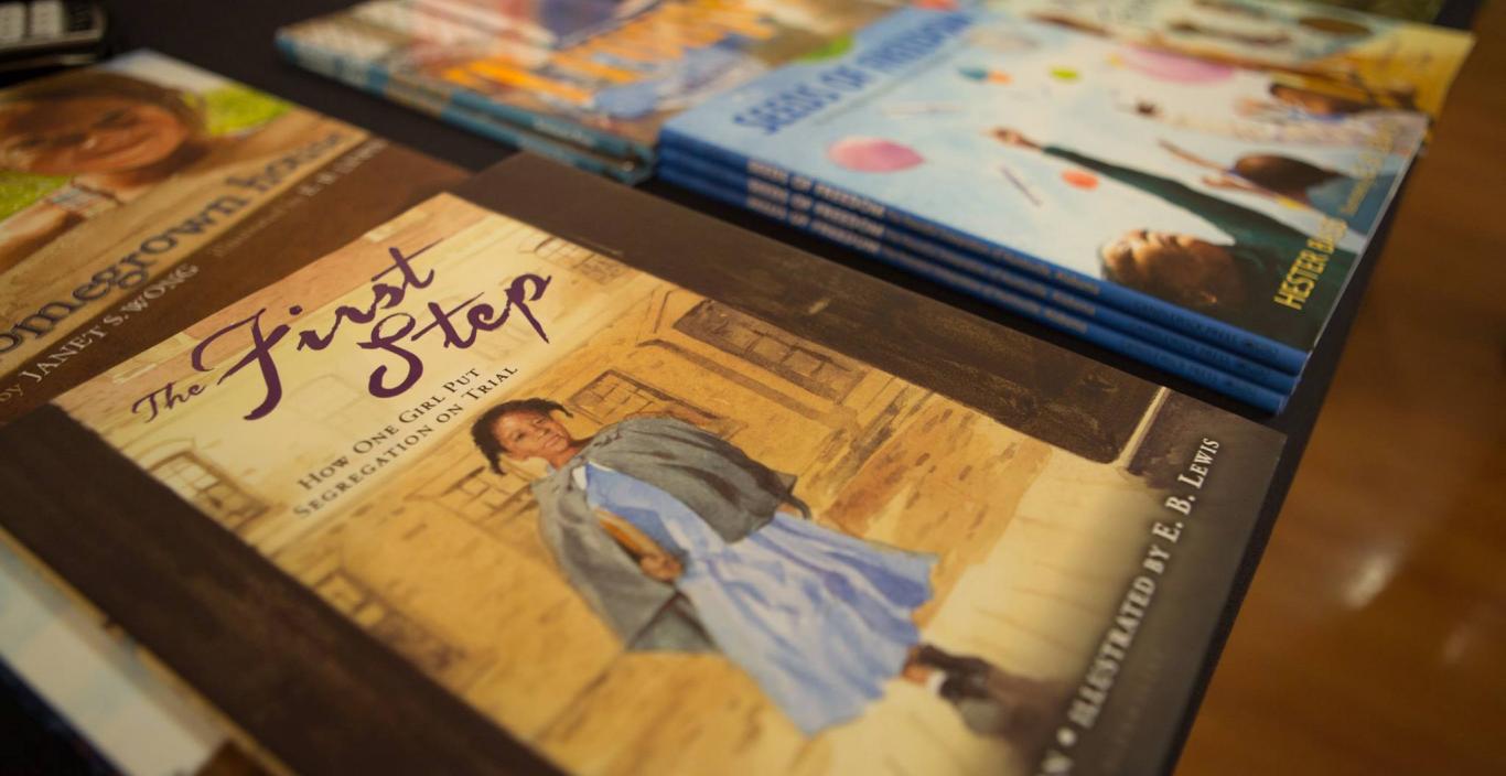 Susan Goodman's picture book, "The First Step," is on a table.