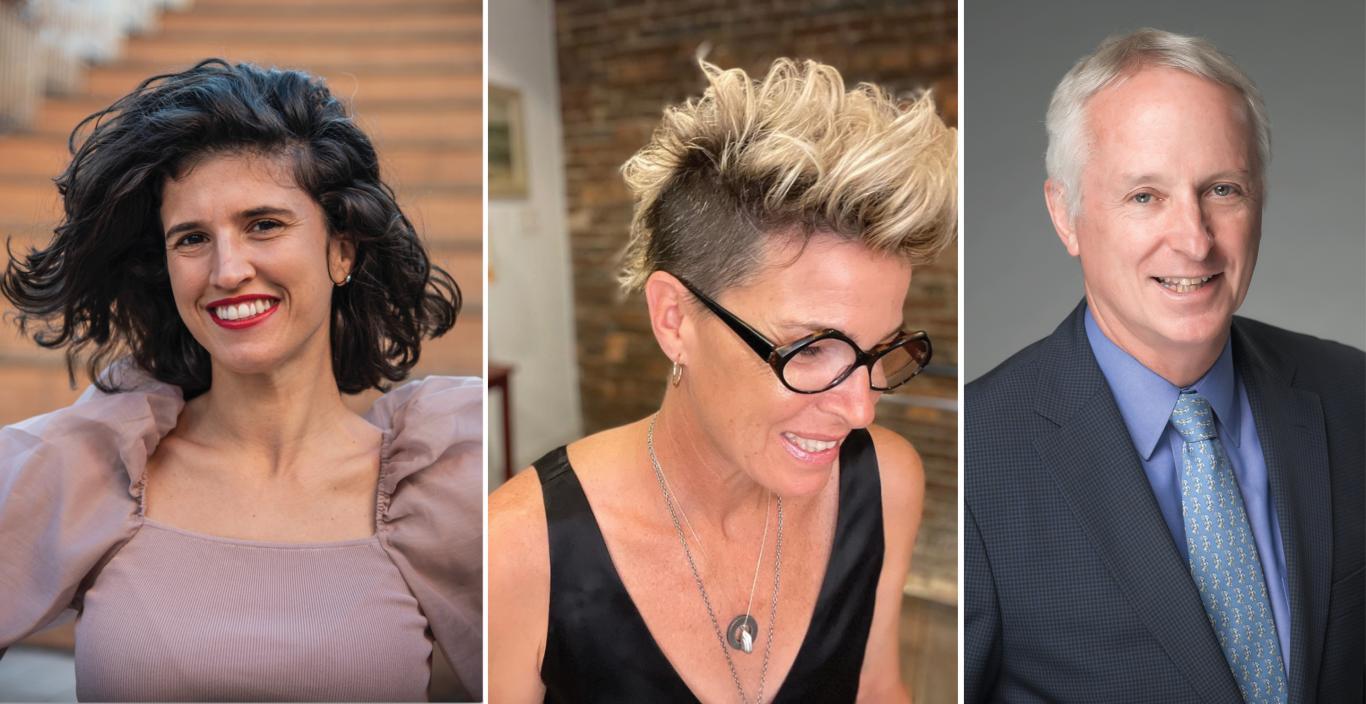 Three headshots - two women and one man