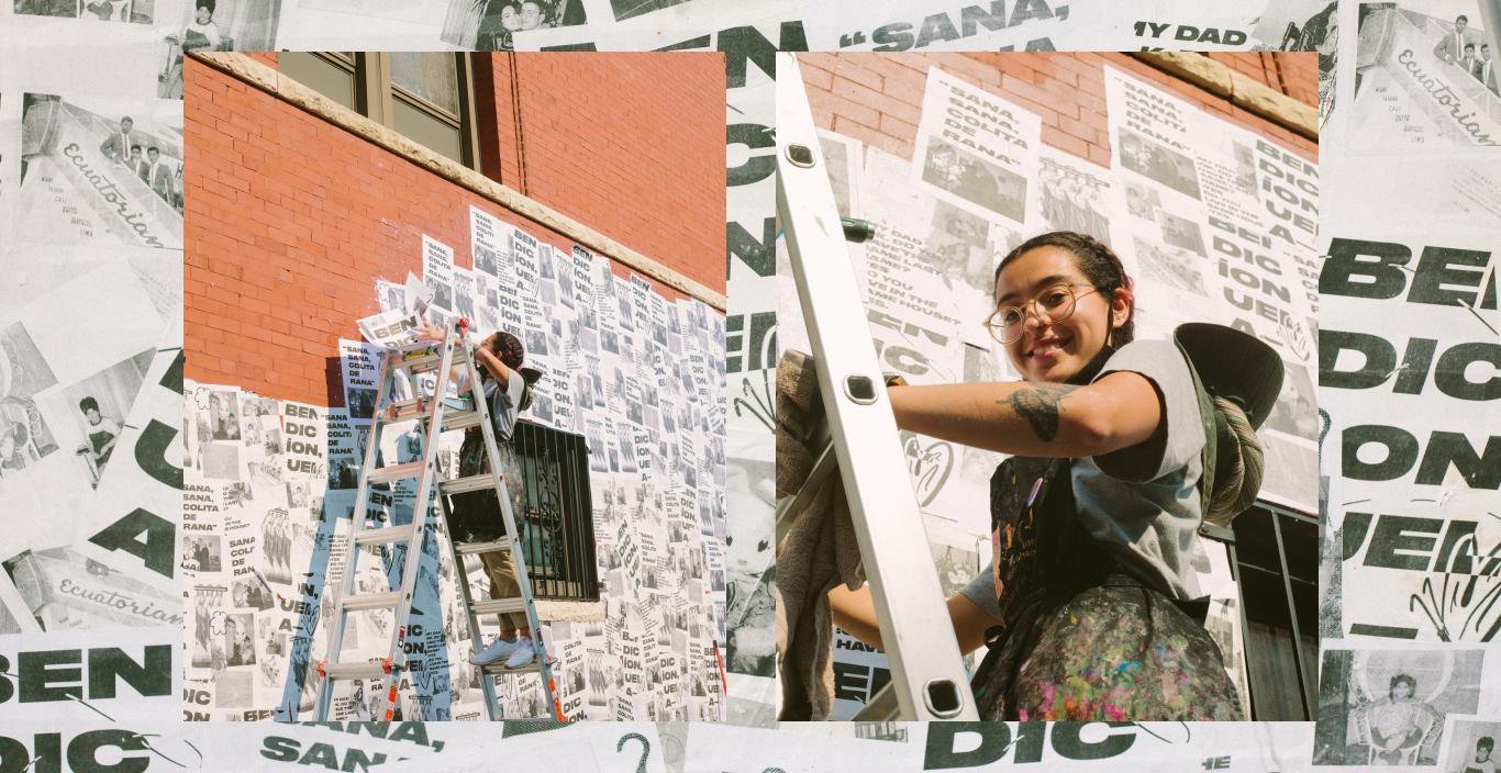 Tianna Rivera '19 with the mural she created in Egleston Square.