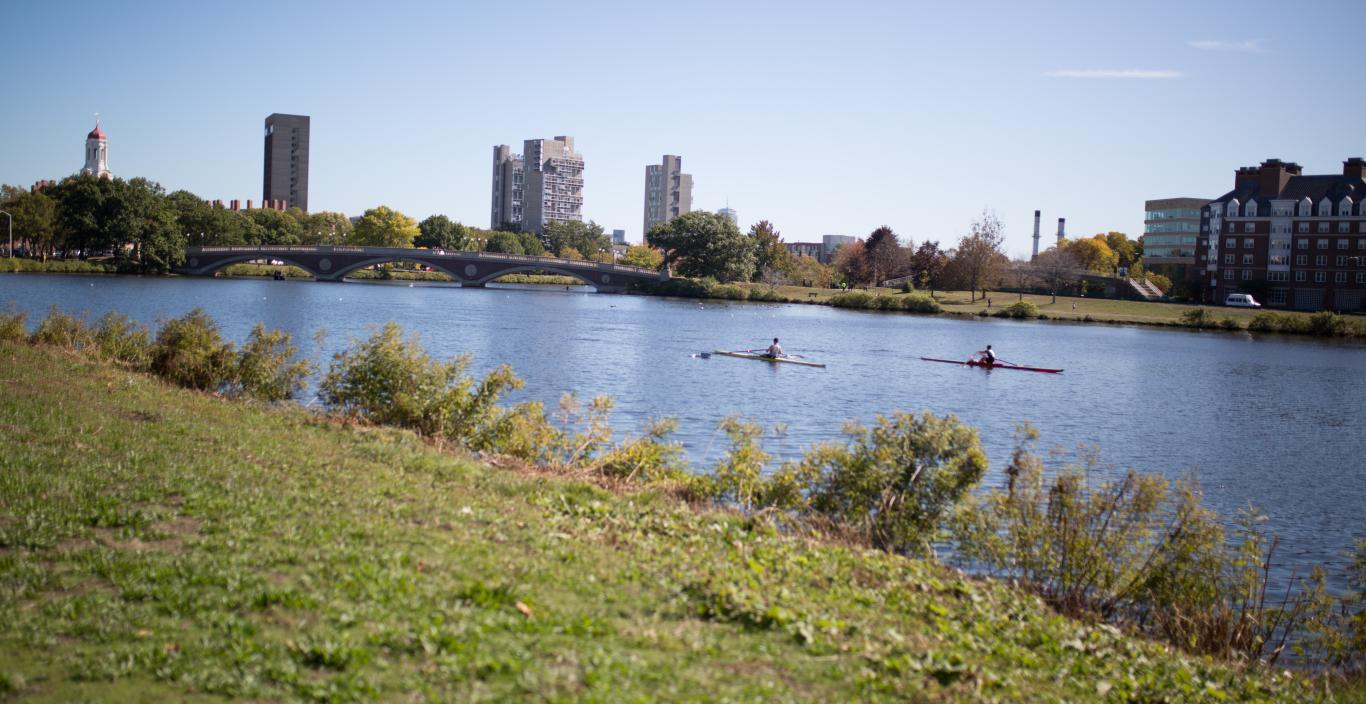 view of Charles river in Harvard square