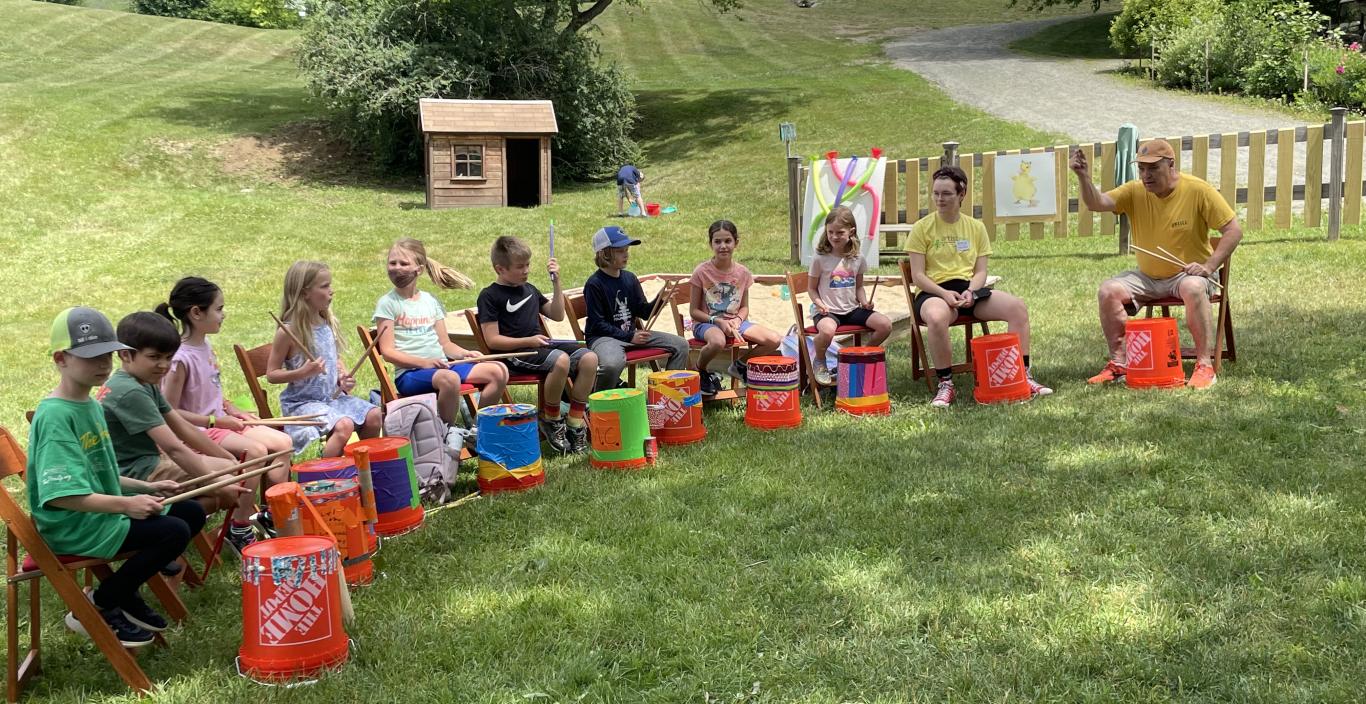 A drumming class at the Artistree center in Pomfret, Vermont