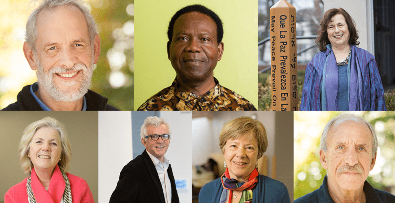 Collage of faculty: Jay Jones, Michael “Shabaash” Kemeh, Vivien Marcow Speiser, Martha McKenna, Shaun McNiff, Louise Pascale, Rick Reinkraut. 