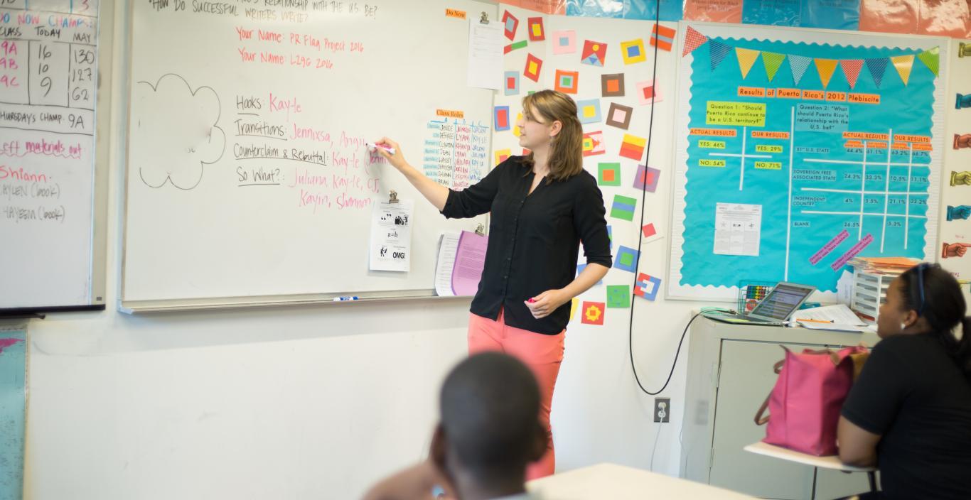 High school teacher in front of the classroom 