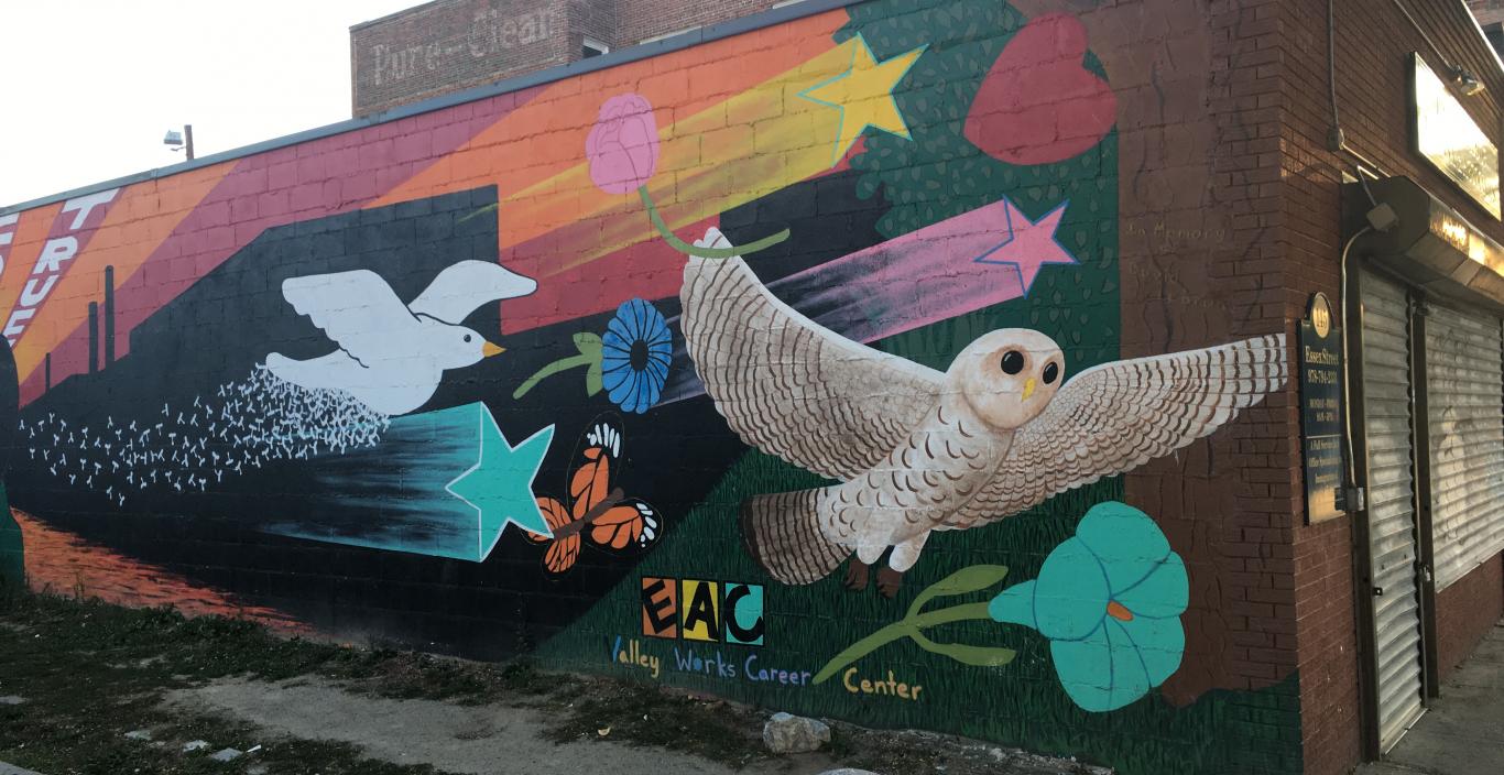 Mural of owls in Lawrence, Mass.