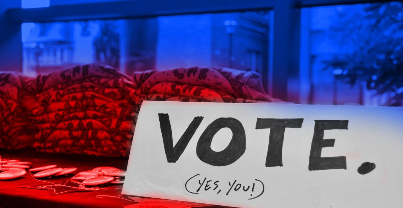 red white and blue photo with written vote yes you sign