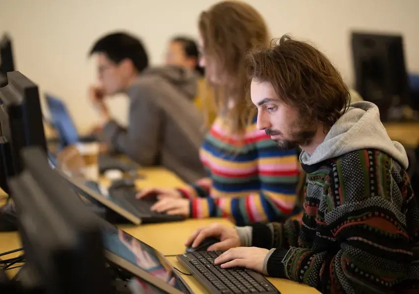 student working on game design