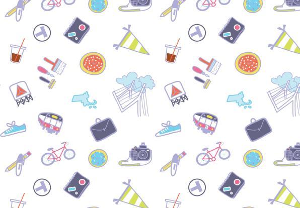 National Portfolio Day 2017 pattern of various images such as pencils, notebooks, cameras.