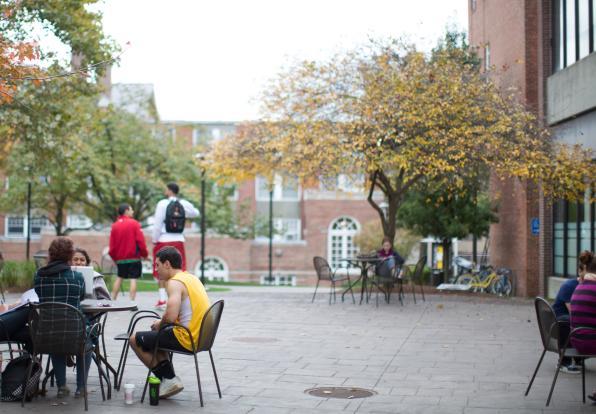 students gathered in the quad during summer