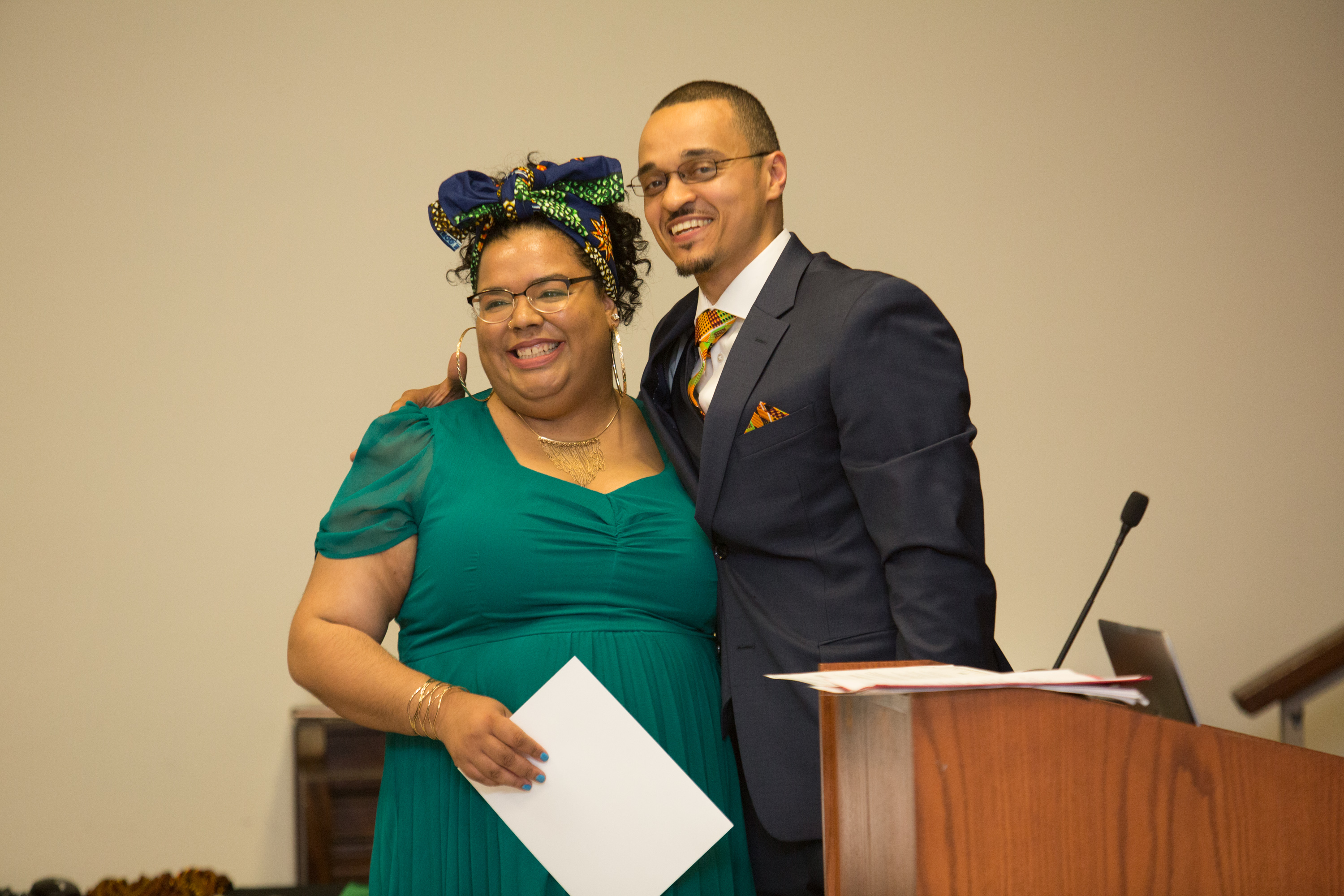 Urban Scholars Initiative Assistant Director Jennifer Castro poses with Chief Diversity Officer Lilu Barbosa at the Unity Gala.