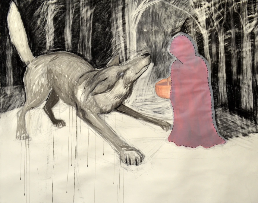 drawing of a wolf and little red riding hood